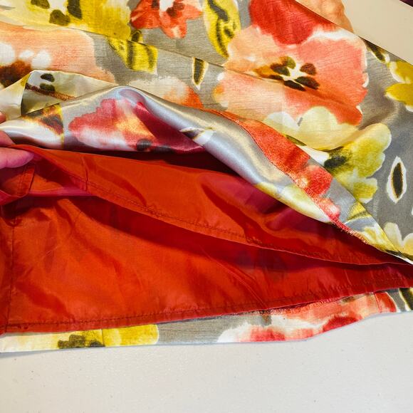 Perceptions New York Coral Gray Floral Sleeveless Ribbon Belt A-Line Dress 8 - Picture 7 of 10